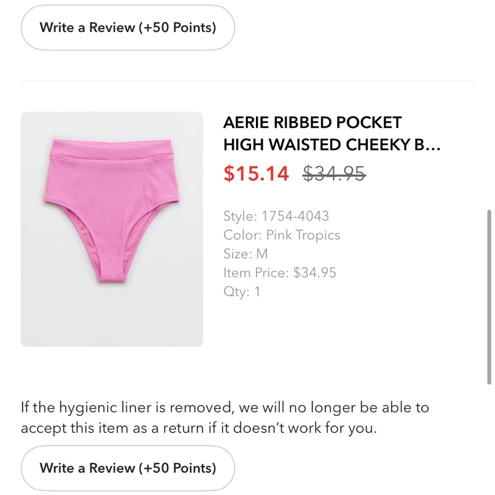 Aerie Ribbed Pink Tropics High Waisted Bottoms cheeky with pockets